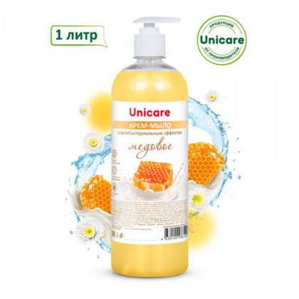Мыло-крем жидкое с антибактериальным эффектом 1 л UNICARE "Медовое", с дозатором, UC501063