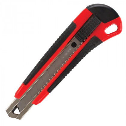 Нож канцелярский 18 мм BRAUBERG "Universal", 3 лезвия в комплекте, автофиксатор, черно-красный, 271351