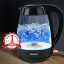 Чайник SONNEN KT-200BK, 1,7 л, 2200 Вт, закрытый нагревательный элемент, стекло, подсветка, черный, 451709