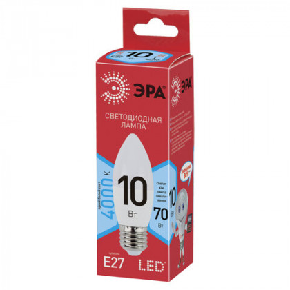 Лампа светодиодная ЭРА, 10(70)Вт, цоколь Е27, свеча, нейтральный белый, 25000 ч, ECO LED B35-10W-4000-E27, Б0032965