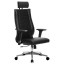 Кресло офисное МЕТТА "К-32-2D" хром, рецик. кожа, подголовник, сиденье и спинка мягкие, черное