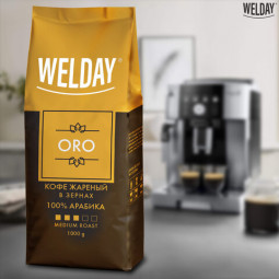 Кофе в зернах WELDAY "ORO", арабика 100%, 1000 г, вакуумная упаковка, 622410