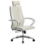 Кресло офисное МЕТТА "К-34" хром, рецик. кожа, подголовник, сиденье и спинка мягкие, белое