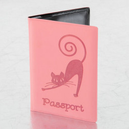 Обложка для паспорта STAFF, мягкий полиуретан, "Кошка", персиковая, 237615