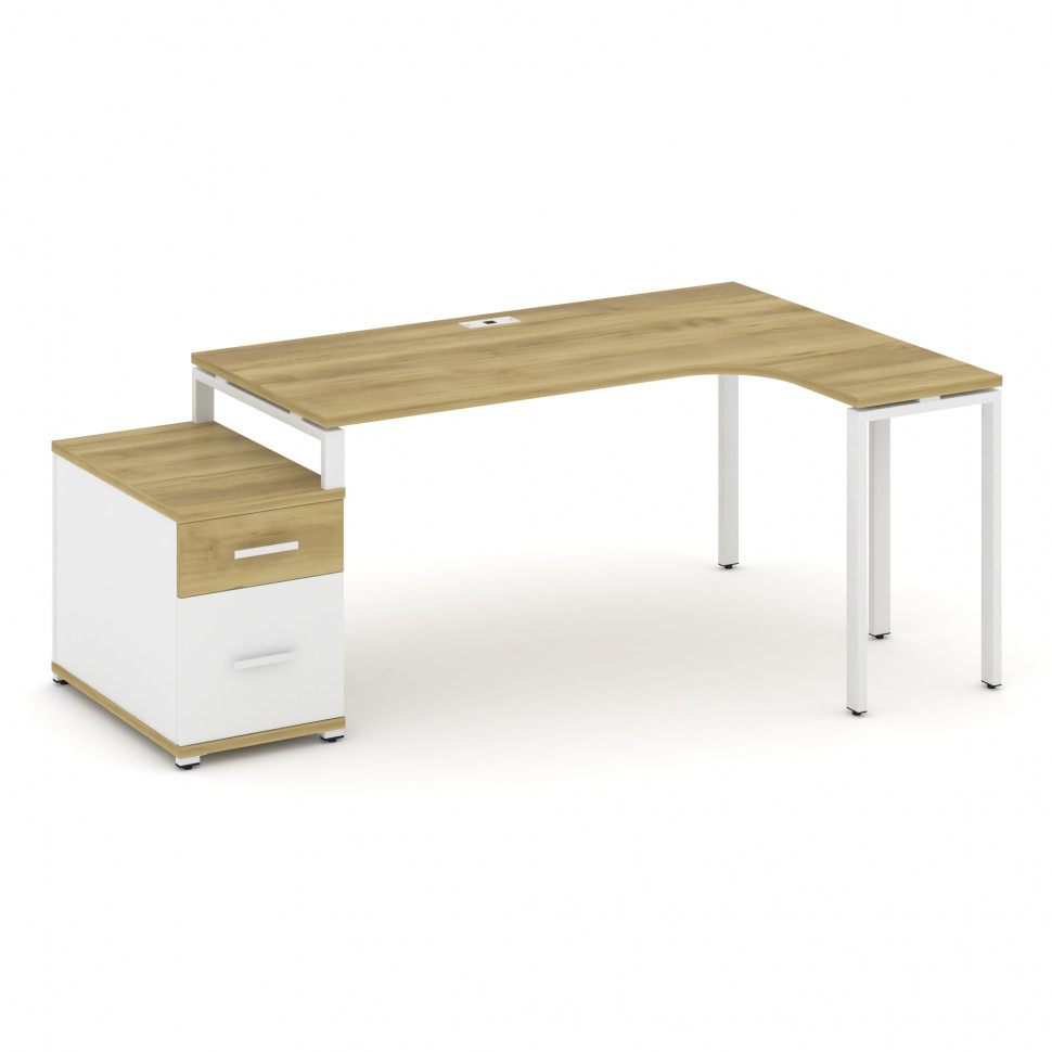 Concept Стол эргономичный с опорной тумбой CN.SA-304(R) W Дуб Винченцо/Белый Бриллиант/Металл Белый