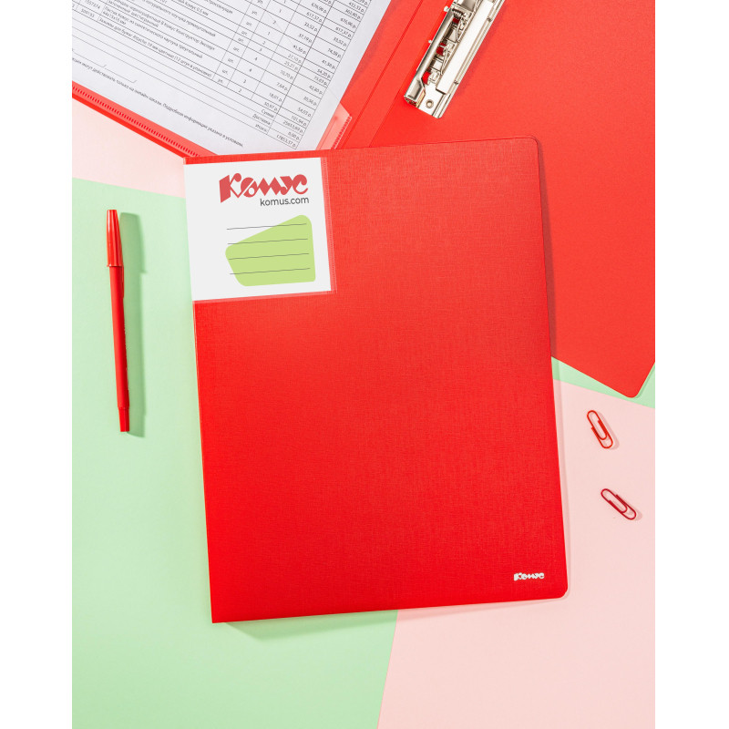 Папка с зажимом Комус Шелк красная