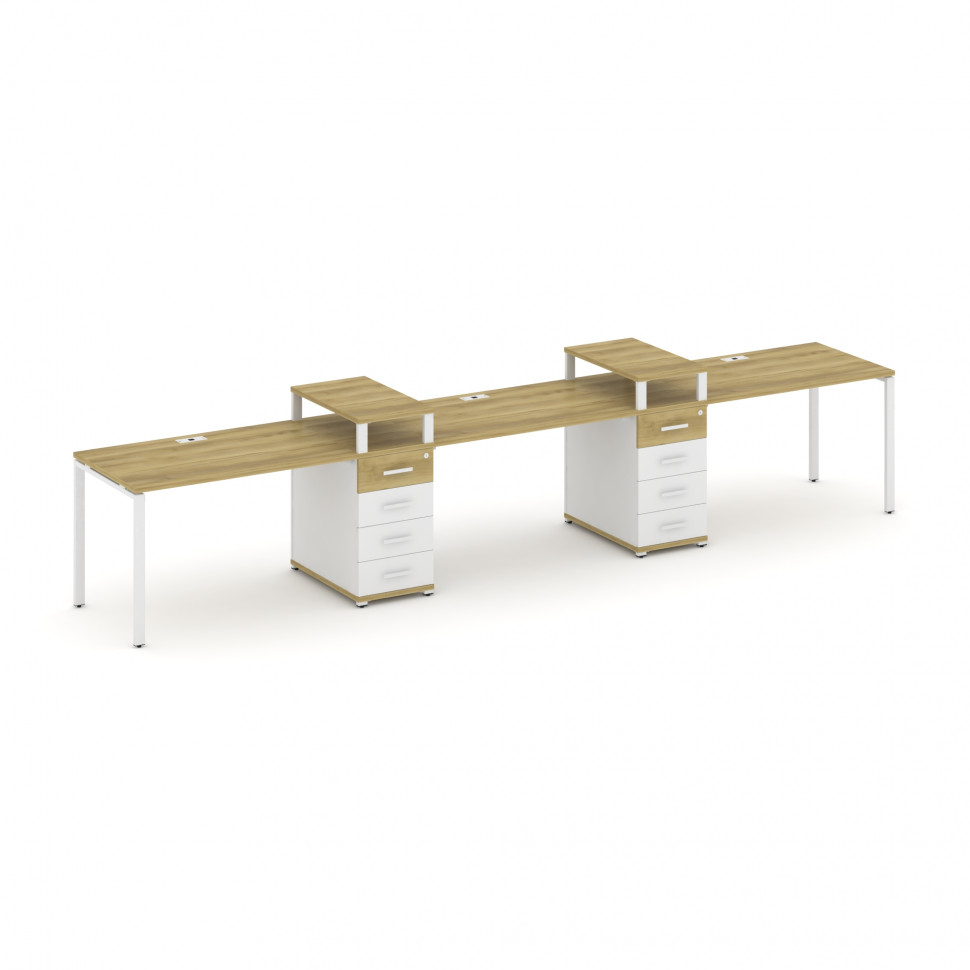 Concept Рабочая станция 3 места с 2 опорными тумбами CN.ORS-450 W Дуб Винченцо/Белый Бриллиант/Метал