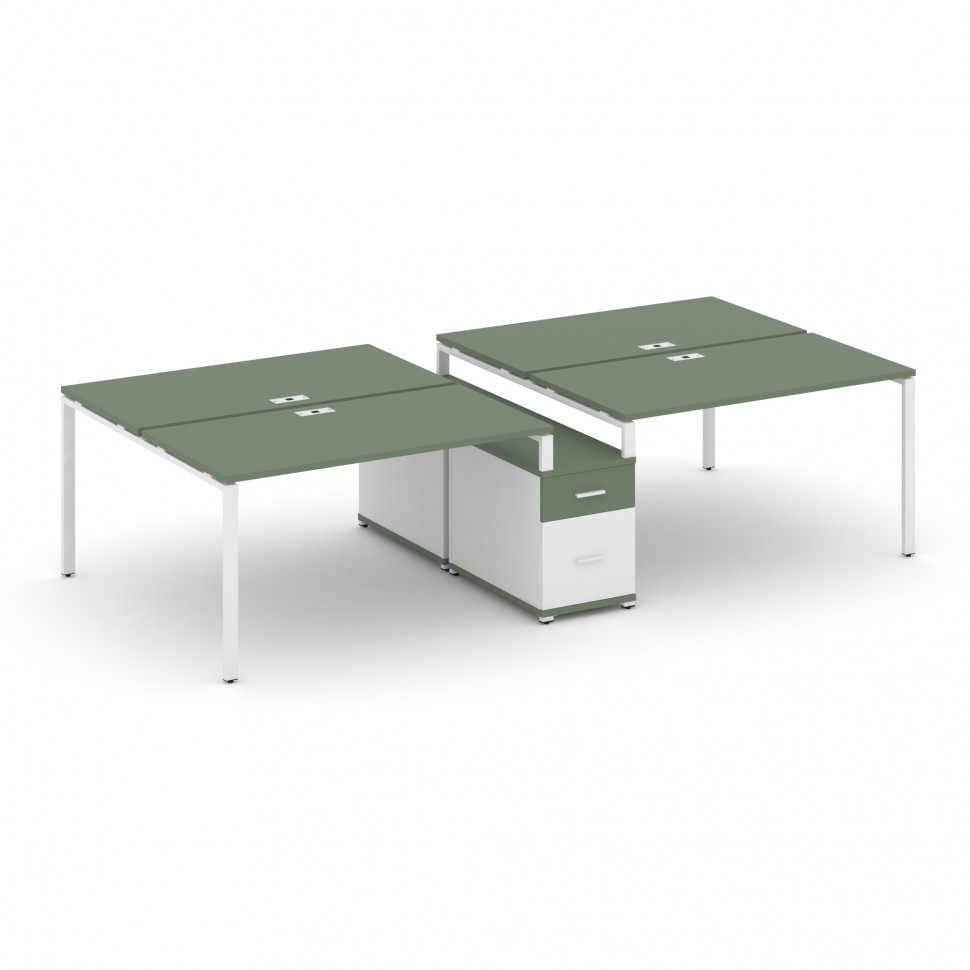 Concept Рабочая станция 4 места с двухсторонней опорной тумбой CN.DRS-314 W Кобо/Белый Бриллиант/Мет