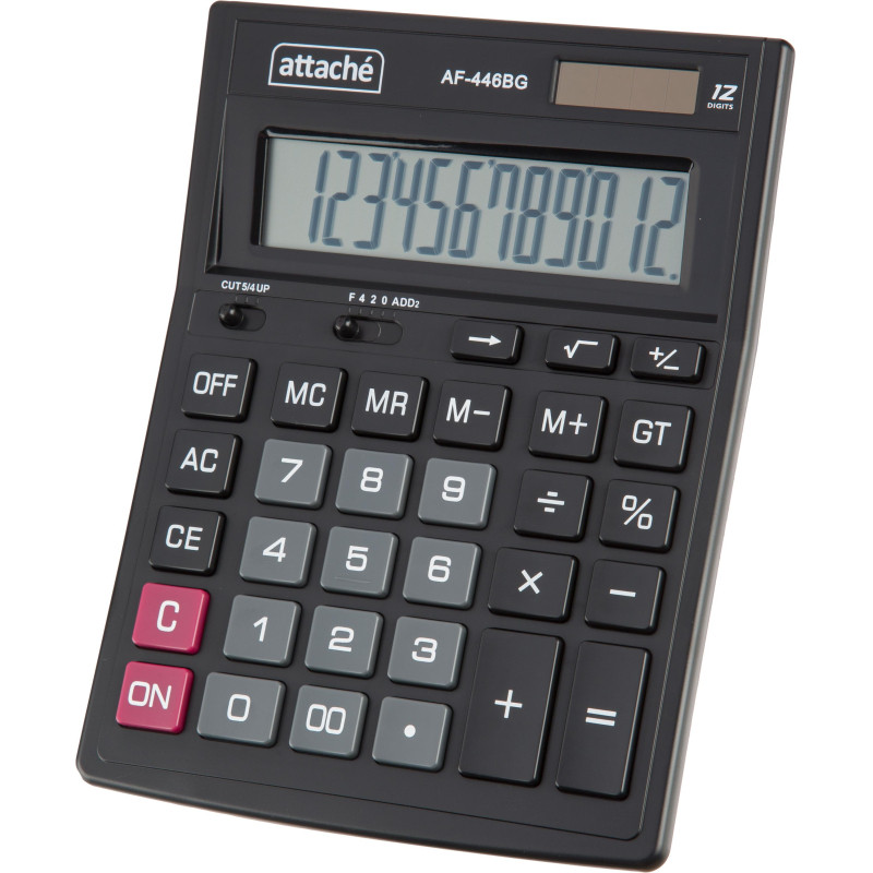 Калькулятор настольный ПОЛНОРАЗМ Attache AF-446BG,12р,дв.п,ч/сер,203x153x48