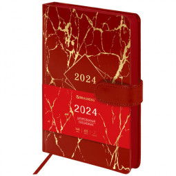 Ежедневник датированный 2024 А5 138x213 мм BRAUBERG "Goldy", под кожу, золотой срез, красный, 114980
