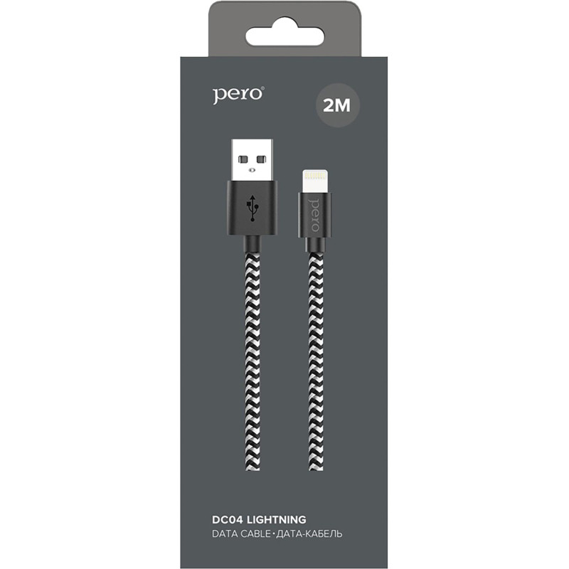 Кабель USB PERO DC-04 8-pin Lightning, 2.4А, 2м, Silver-black
