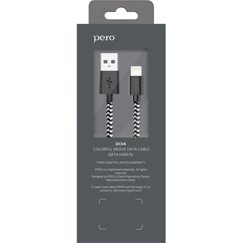 Кабель USB PERO DC-04 8-pin Lightning, 2.4А, 2м, Silver-black