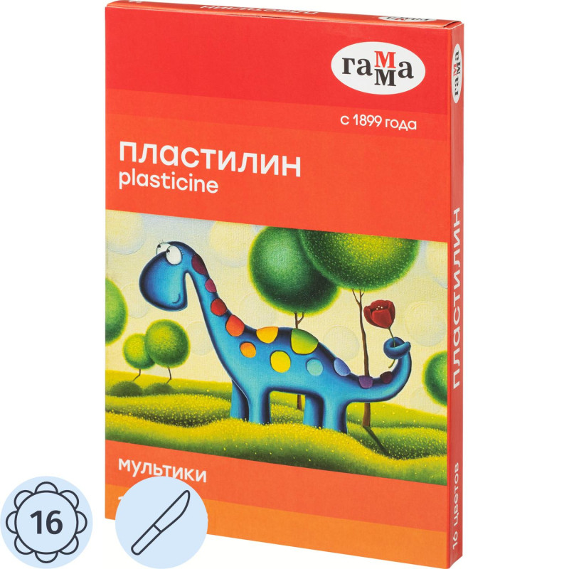 Пластилин Гамма Мультики 16цв 320гр со стеком к/к
