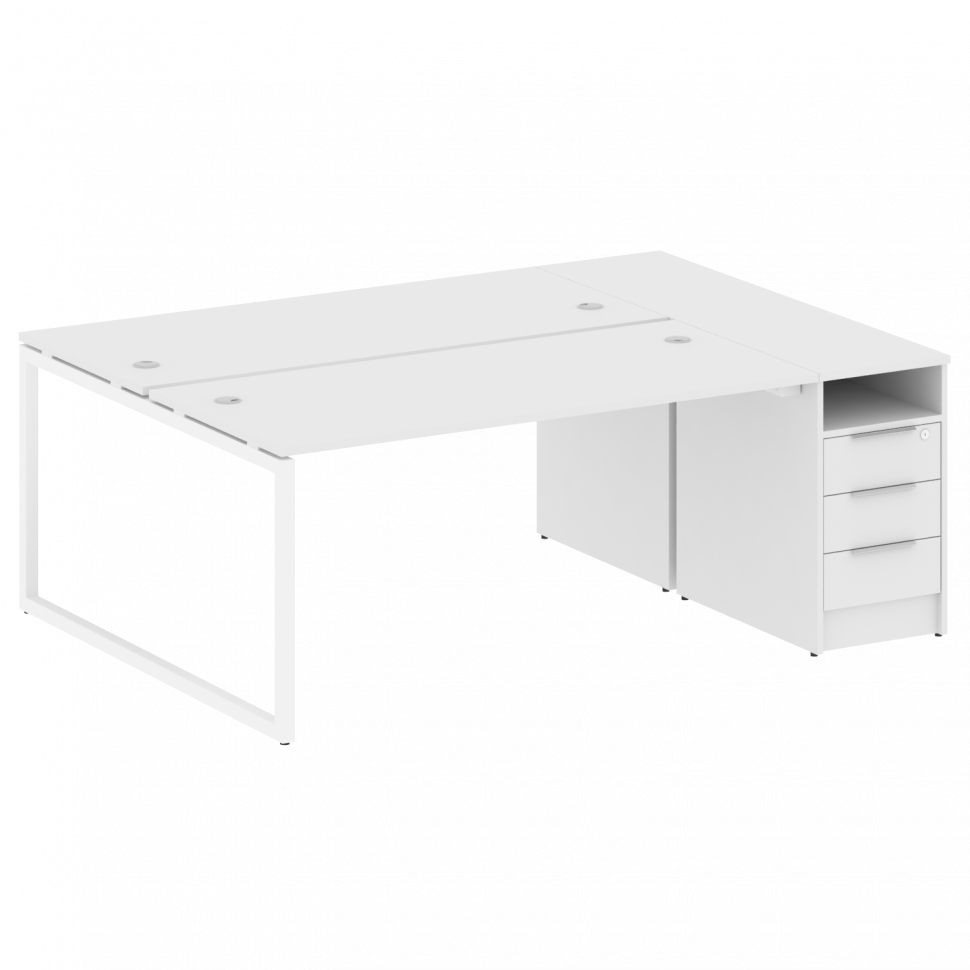 Metal System Quattro Рабочая станция с тумбой на О-образном м/к 40БО.РС-СТП-2.4 Белый/Металл Белый 2