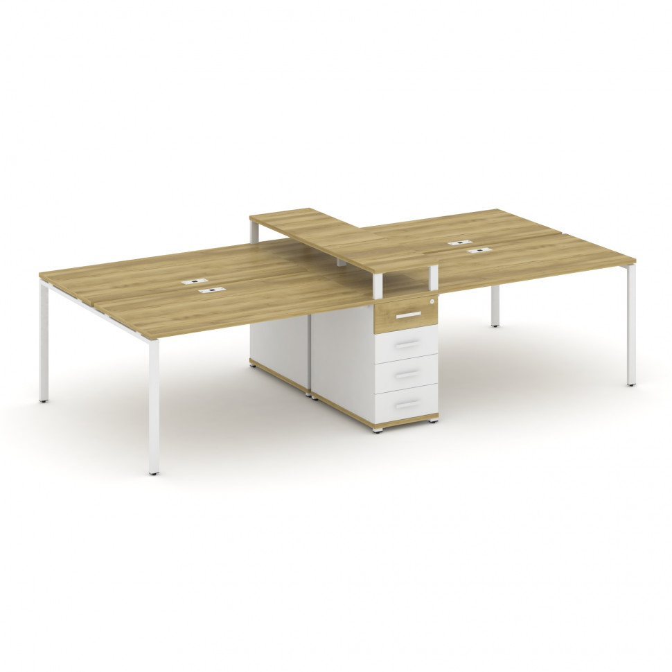 Concept Рабочая станция 4 места с 1 опорной тумбой CN.DRS-435 W Дуб Винченцо/Белый Бриллиант/Металл