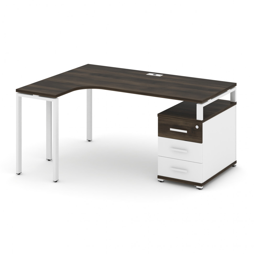 Concept Стол эргономичный с опорной тумбой CN.SA-303(L) W Дуб Мали/Белый Бриллиант/Металл Белый 1580