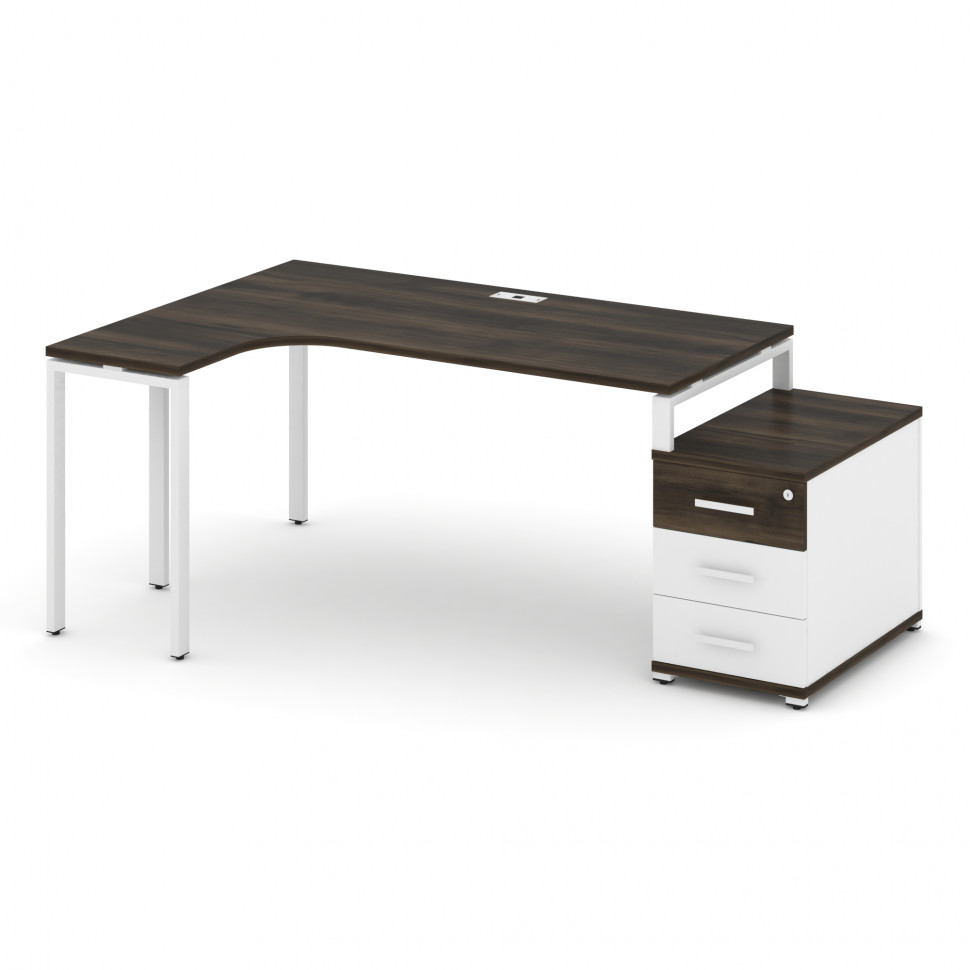 Concept Стол эргономичный с опорной тумбой CN.SA-303(L) W Дуб Мали/Белый Бриллиант/Металл Белый 1580