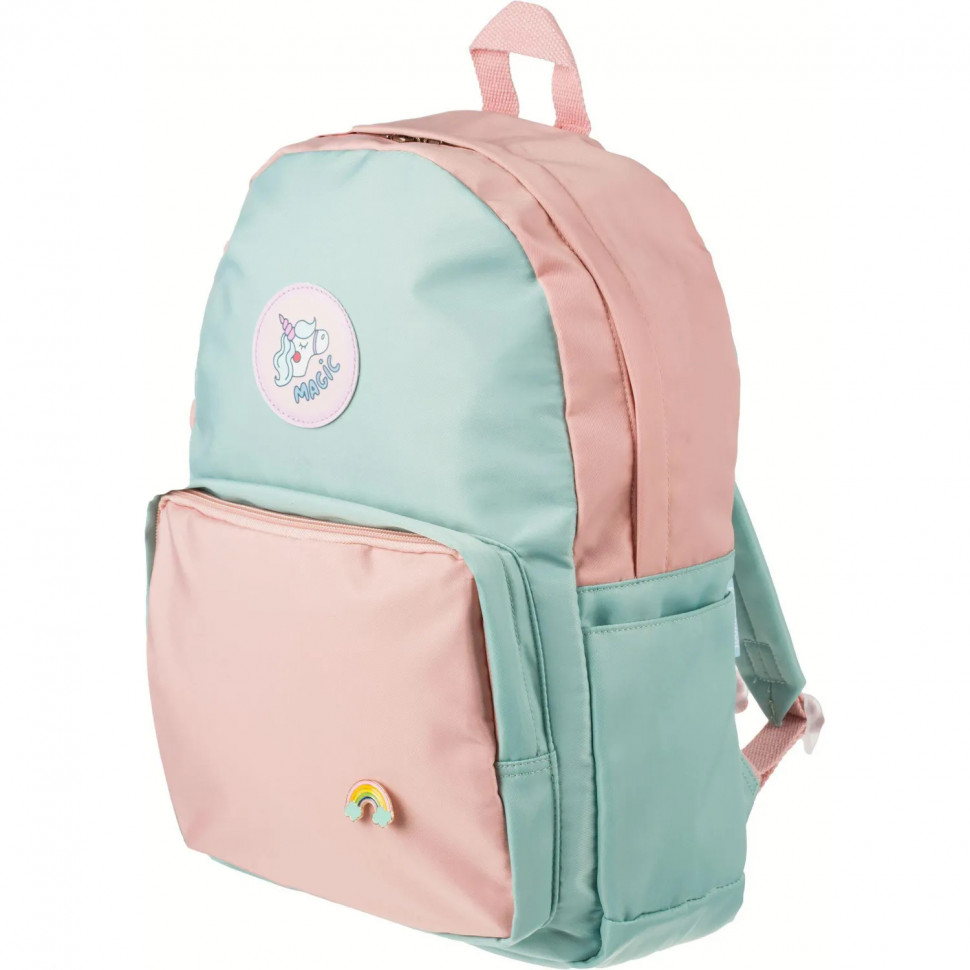 Рюкзак голубой с розовым эмблема Единорог