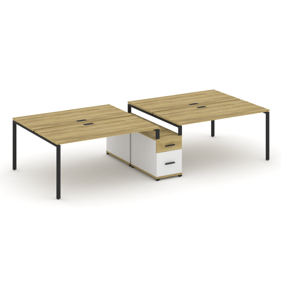 Concept Рабочая станция 4 места с двухсторонней опорной тумбой CN.DRS-316 B Дуб Винченцо/Белый Брилл