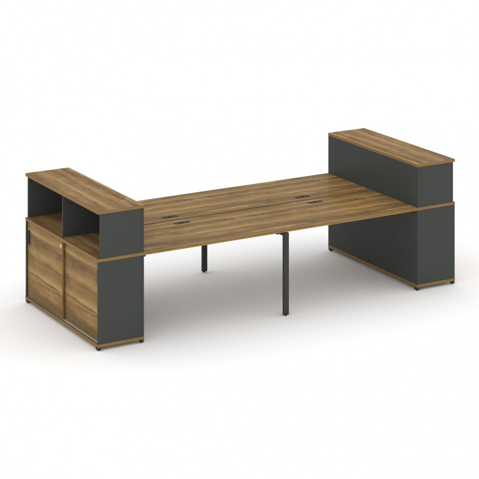 Concept Рабочая станция с опорными шкафами-купе с надставкой низ. CN.DRS-284 A Сандал Янтарный/Антра