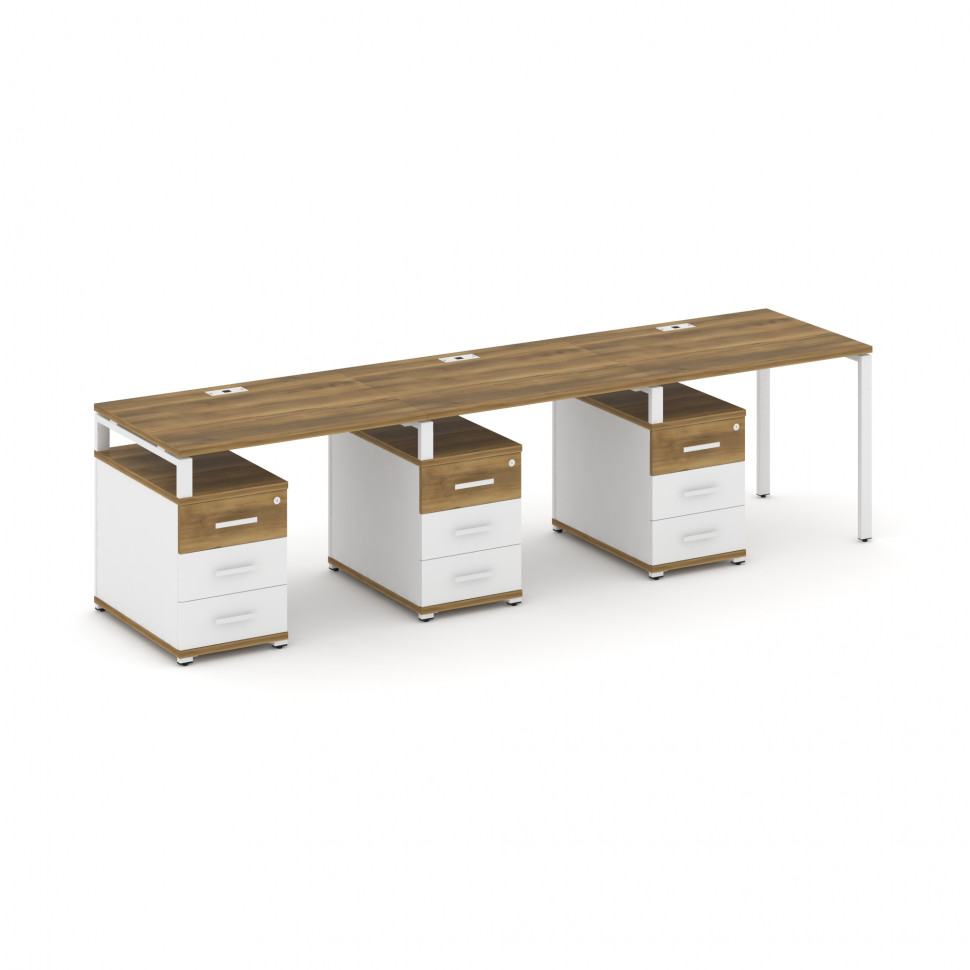 Concept Рабочая станция 3 места с 3 опорными тумбами CN.ORS-341 W Сандал Янтарный/Белый Бриллиант/Ме