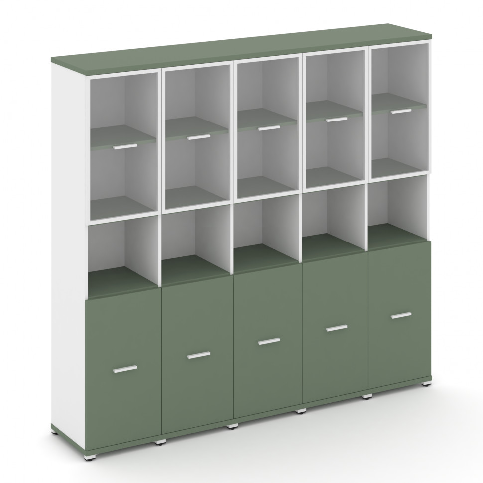 Concept Шкаф 5 узких секции, 5 ниш CN.STU-553 RPW W Кобо/Белый Бриллиант/Металл Белый/Прозрачный 208