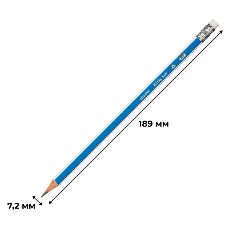 Карандаш чернографитный Attache White Ray, трехгранный, с ласт, синий/белый