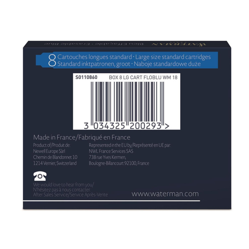 Картридж чернильный для перьевой ручки WATERMAN Cartridge Size Standard син