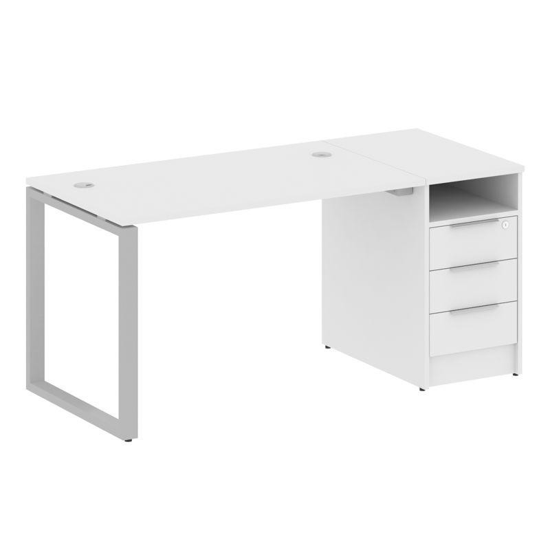 Metal System Рабочая станция с тумбой на О-образном м/к БО.РС-СТП-1.2 Белый/Металл Серый 1612*720*75