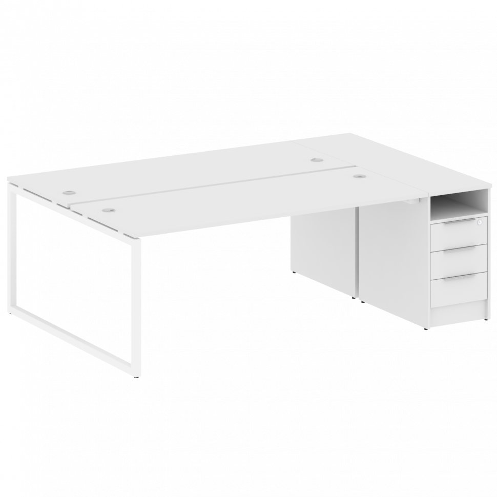 Metal System Quattro Рабочая станция с тумбой на О-образном м/к 40БО.РС-СТП-2.5 Белый/Металл Белый 2