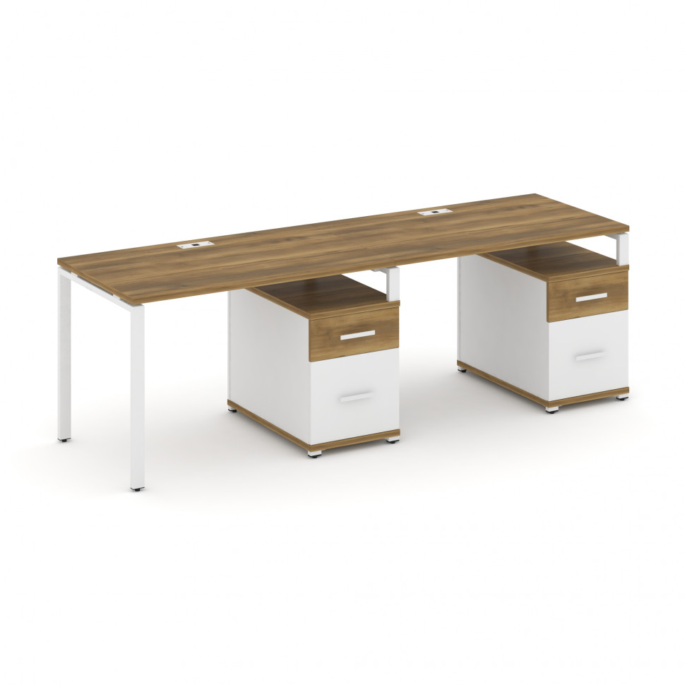 Concept Рабочая станция 2 места с 2 опорными тумбами CN.ORS-314 W Сандал Янтарный/Белый Бриллиант/Ме