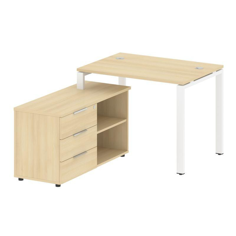 Metal System Рабочая станция с тумбой на П-образном м/к БП.РС-СТС-2.1 (L) Акация Лорка/Металл Белый