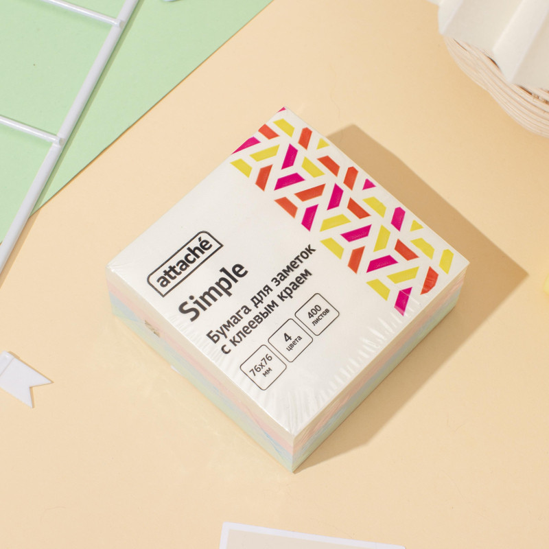 Стикеры Attache Simple куб 76х76, пастель 4 цвета 400 л