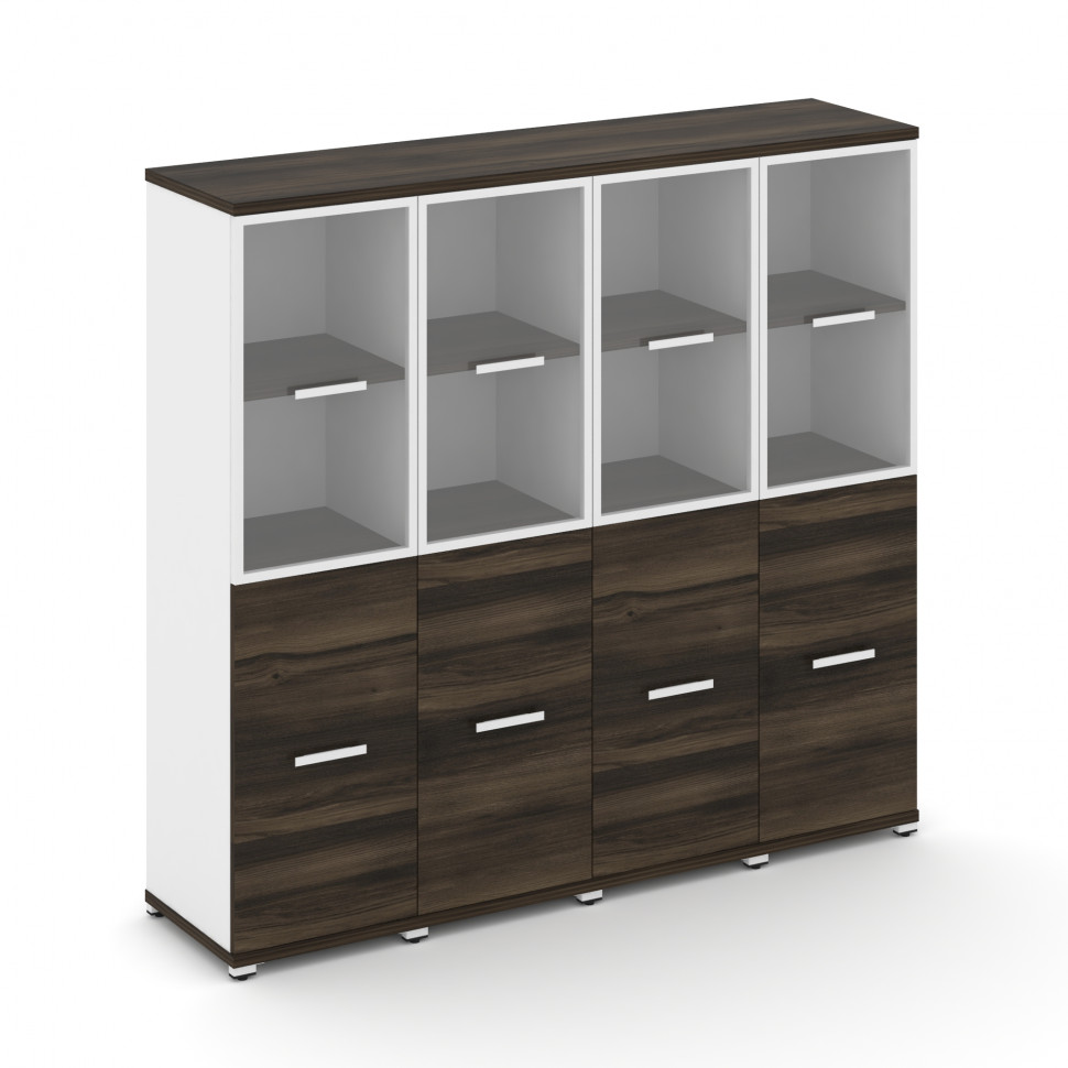 Concept Шкаф 4 узкие секции, 4 ниши CN.STU-442 RPW W Дуб Мали/Белый Бриллиант/Металл Белый/Прозрачны