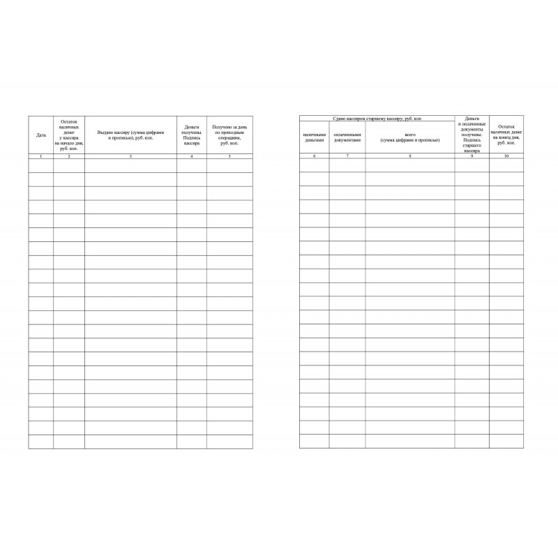 Книга учета принятых и выданных кассиром денежн средств Форма КО-5/КЖ-1793