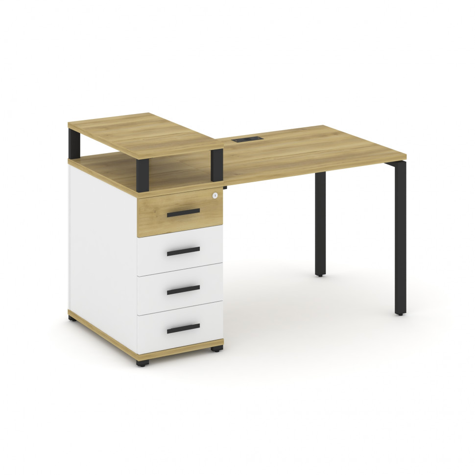 Concept Стол рабочий с 1 опорной тумбой CN.SP-409 B Дуб Винченцо/Белый Бриллиант/Металл Черный 1400*