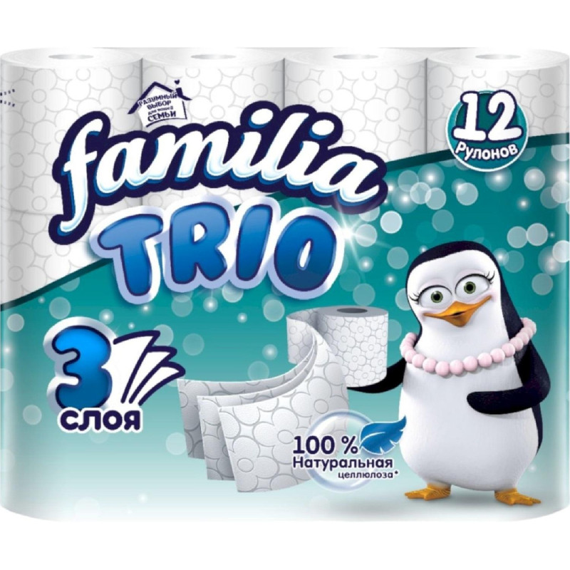 Бумага туалетная FAMILIA TRIO/FAMILIA TRIO Natural белая 3сл 12рул/уп