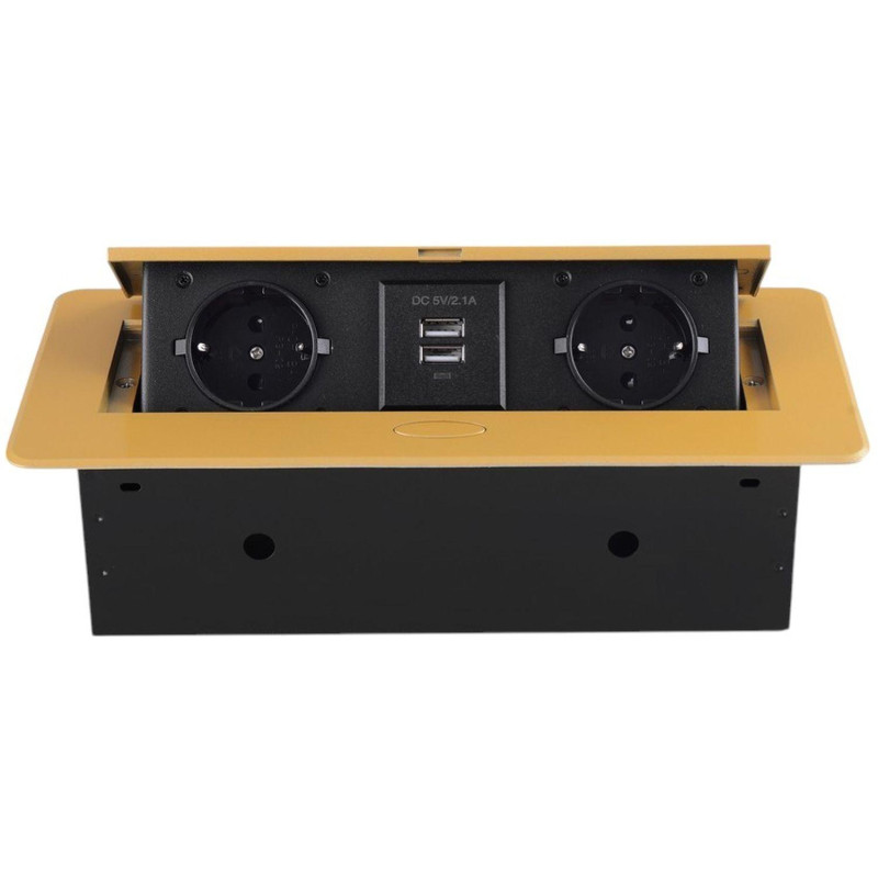 Розетка гориз.выдв-я 2euro  16a,2 usb a с бл.5в/2.1а, пр-ка,зол-й,SHS018-G