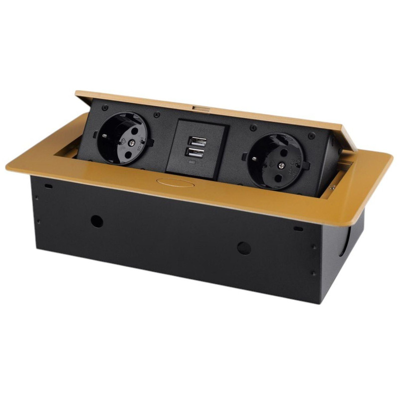 Розетка гориз.выдв-я 2euro  16a,2 usb a с бл.5в/2.1а, пр-ка,зол-й,SHS018-G