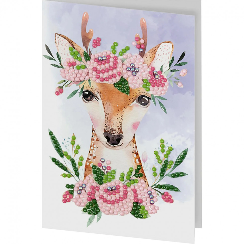 Мозаика алмазная открытка Олененок с цветами, ФРЕЯ, ALVO-603