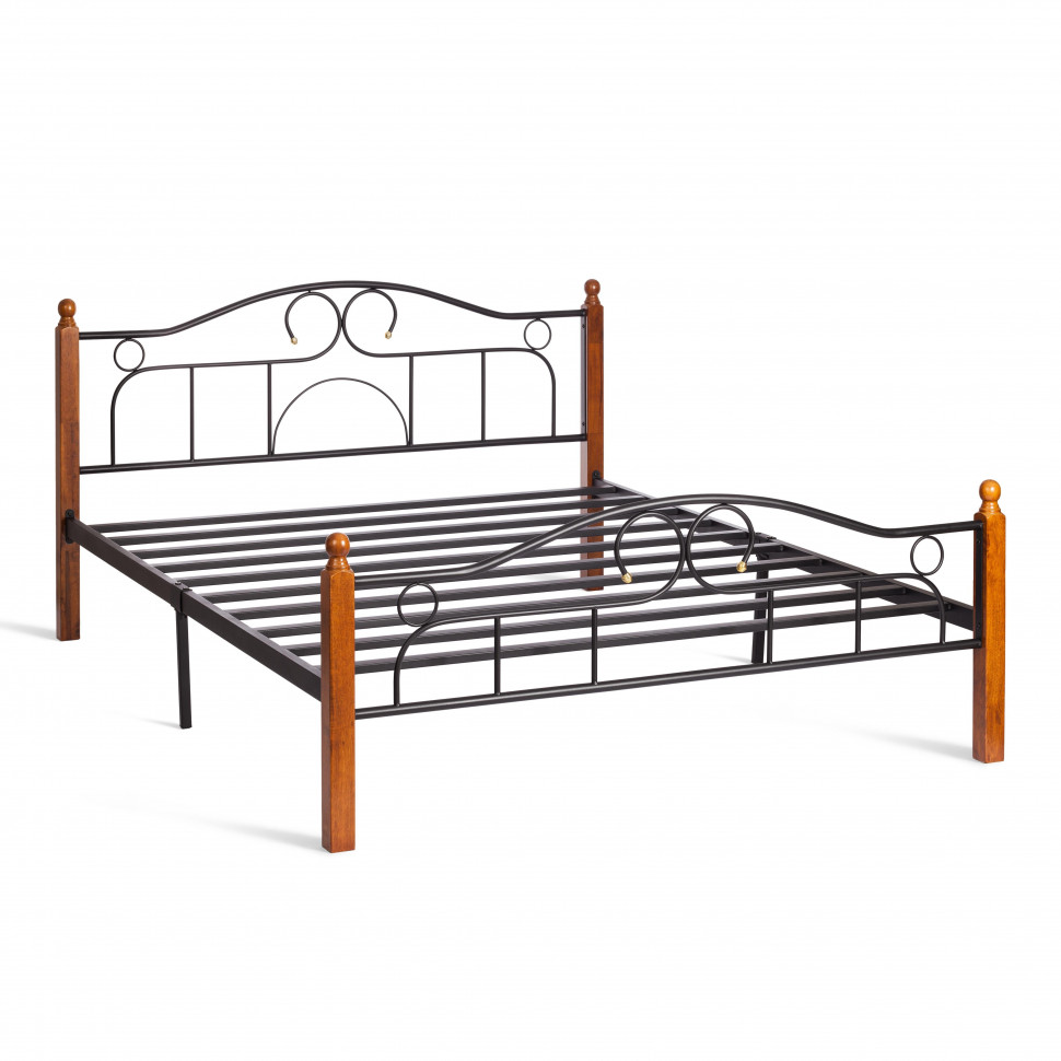Кровать AT-808 дерево гевея/металл, 160*200 см (Queen bed), красный дуб/черный