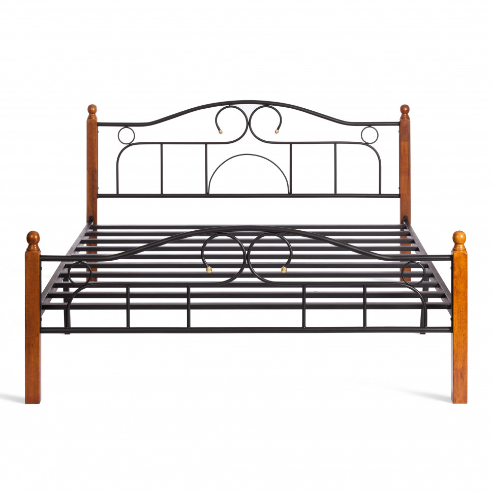 Кровать AT-808 дерево гевея/металл, 160*200 см (Queen bed), красный дуб/черный
