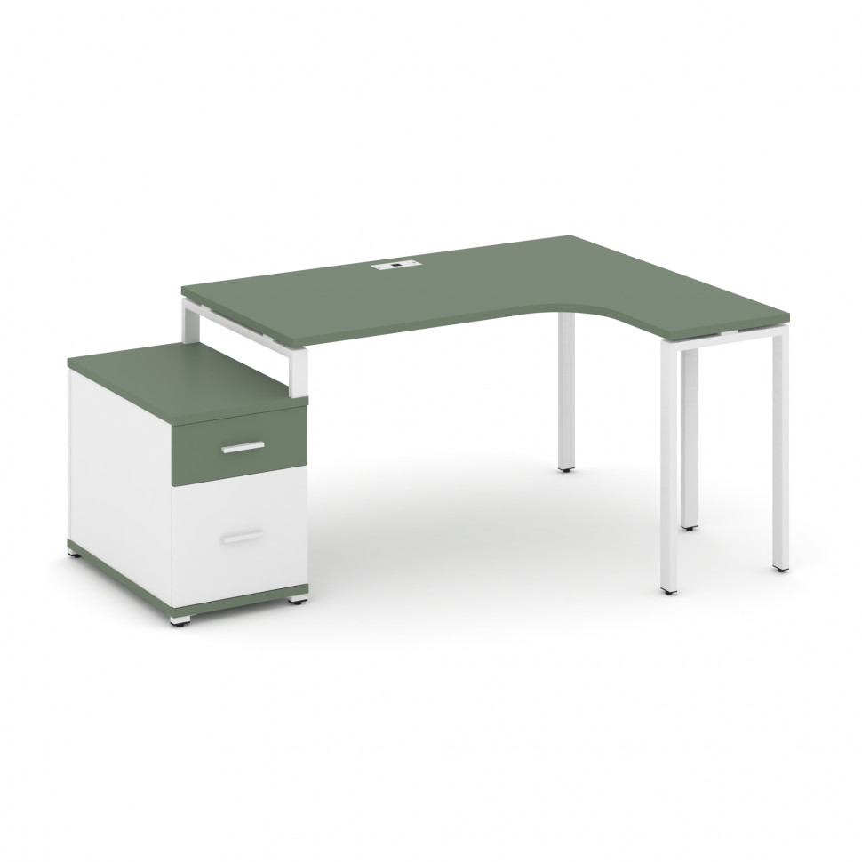 Concept Стол эргономичный с опорной тумбой CN.SA-304(R) W Кобо/Белый Бриллиант/Металл Белый 1580/194