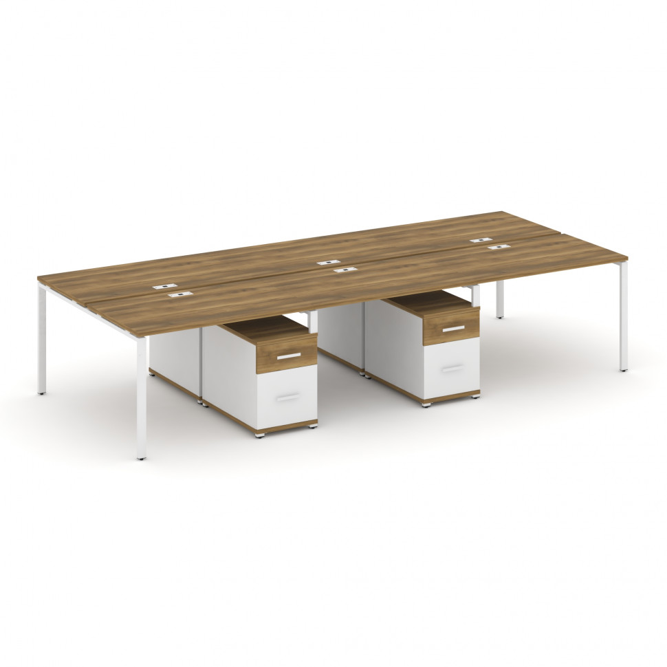 Concept Рабочая станция 6 мест с 2 двухсторонними опорными тумбами CN.DRS-346 W Сандал Янтарный/Белы Concept Рабочая станция 6 мест с 2 двухсторонними опорными тумбами CN.DRS-346 W Сандал Янтарный/Белы