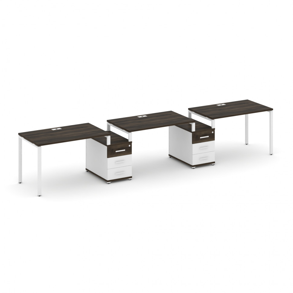 Concept Рабочая станция 3 места с 2 опорными тумбами CN.ORS-326 W Дуб Мали/Белый Бриллиант/Металл Бе