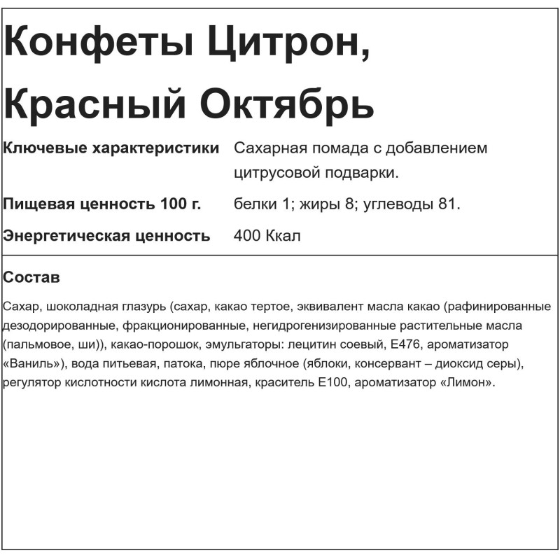 Конфеты шоколадные Красный Октябрь Цитрон, 350г