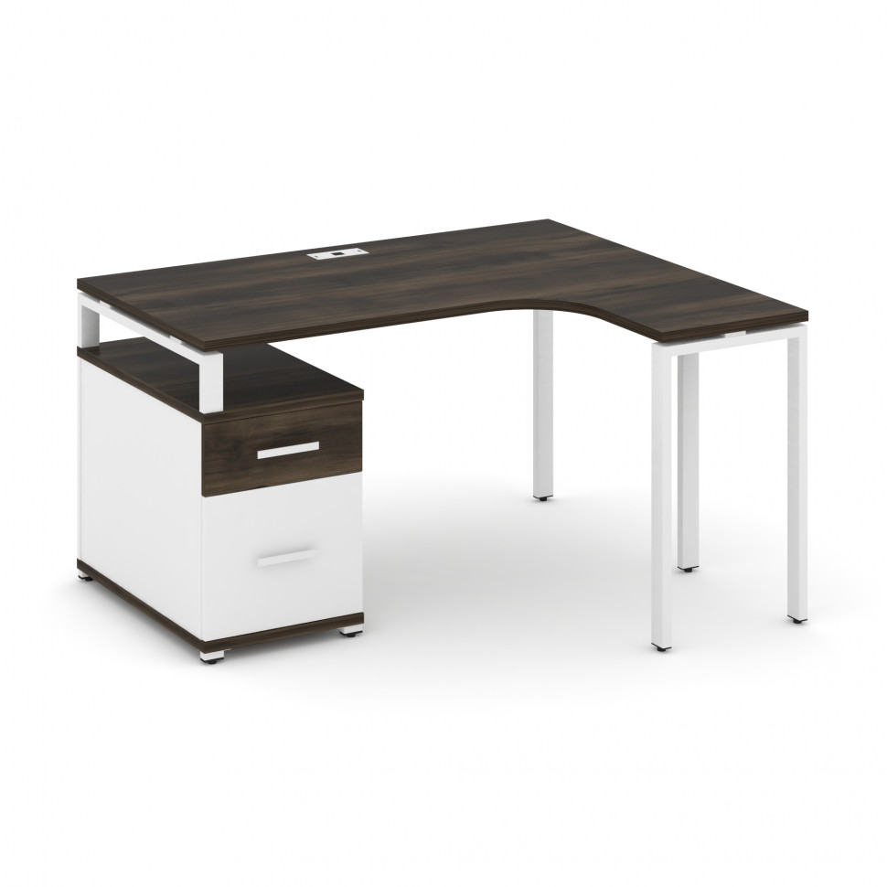 Concept Стол эргономичный с опорной тумбой CN.SA-302(R) W Дуб Мали/Белый Бриллиант/Металл Белый 1380