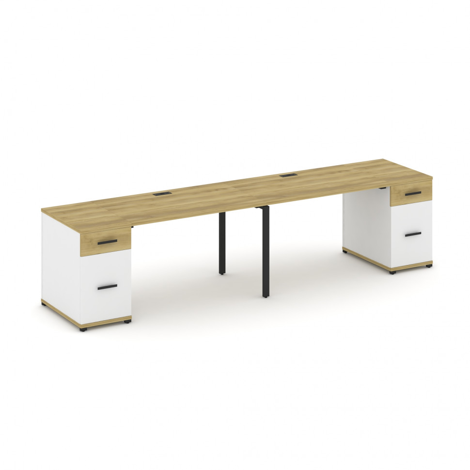 Concept Рабочая станция 2 места с 2 опорными тумбами CN.ORS-414 B Дуб Винченцо/Белый Бриллиант/Метал