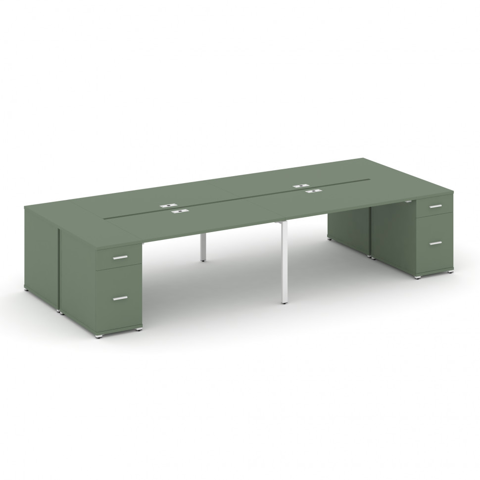 Concept Рабочая станция 4 места с 2 опорными тумбами CN.DRS-429 W Кобо/Металл Белый 2800*1480*750 Concept Рабочая станция 4 места с 2 опорными тумбами CN.DRS-429 W Кобо/Металл Белый 2800*1480*750