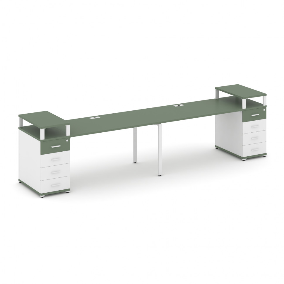 Concept Рабочая станция 2 места с 2 опорными тумбами CN.ORS-425 W Кобо/Белый Бриллиант/Металл Белый